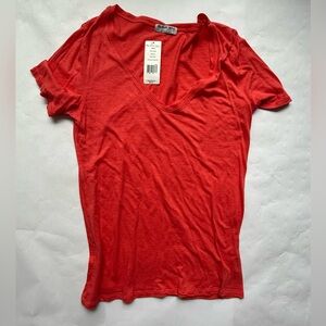 NWT MICHAEL STARS SLIM SLOUCH VEE NECK TEE Shirt slub cotton coral blossom